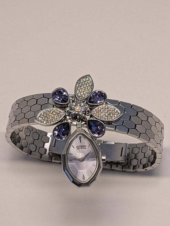 Citizen Accessories - Citizen EcoDrive Lobella Crystal Flower Watch Sterling Silver Purple Face 550371